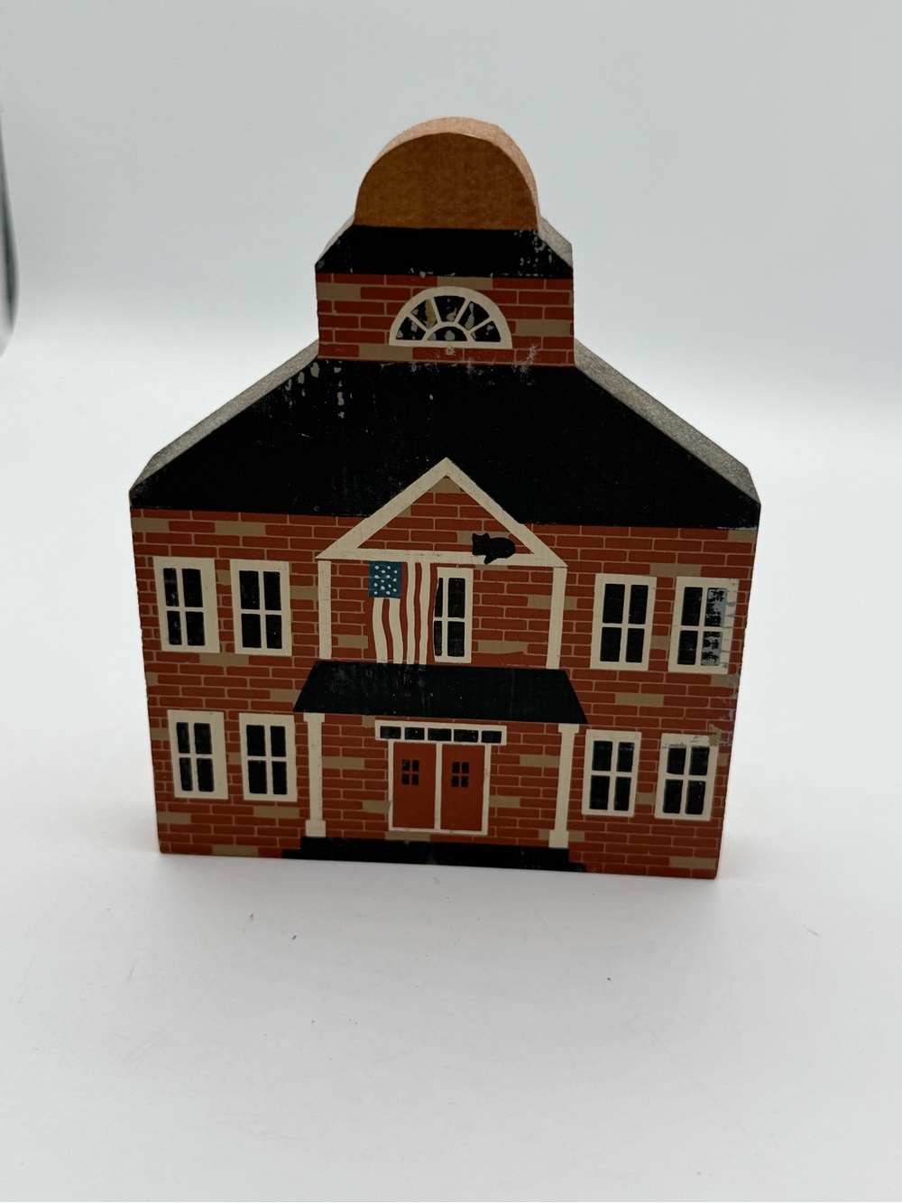 The Cat’s Meow “Town Hall” Brick Building with Flag Black Cat 1984 Signed 89